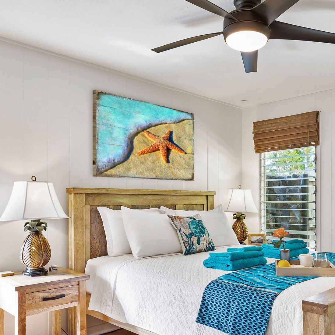 Arte de pared costero de madera con forma de estrella de mar de Nature Wonders - Decoración costera de vida marina - 95253B