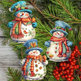 Snowman Decorative Wooden Clip-on Ornaments Set of 3 by G. Debrekht - Christmas Decor - 8091023C-S3