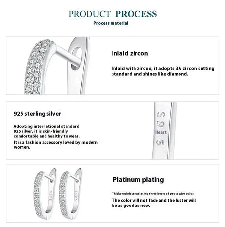 Sterling Silver S925 Simple Zircon Ear Clip White Gold Plated Smooth - Lootquake