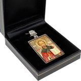 Collar de San Nicolás bañado en plata, joyería religiosa, cabujón de madera bañado en oro - Icono sagrado cristiano - Decoración inspiradora - 43021R