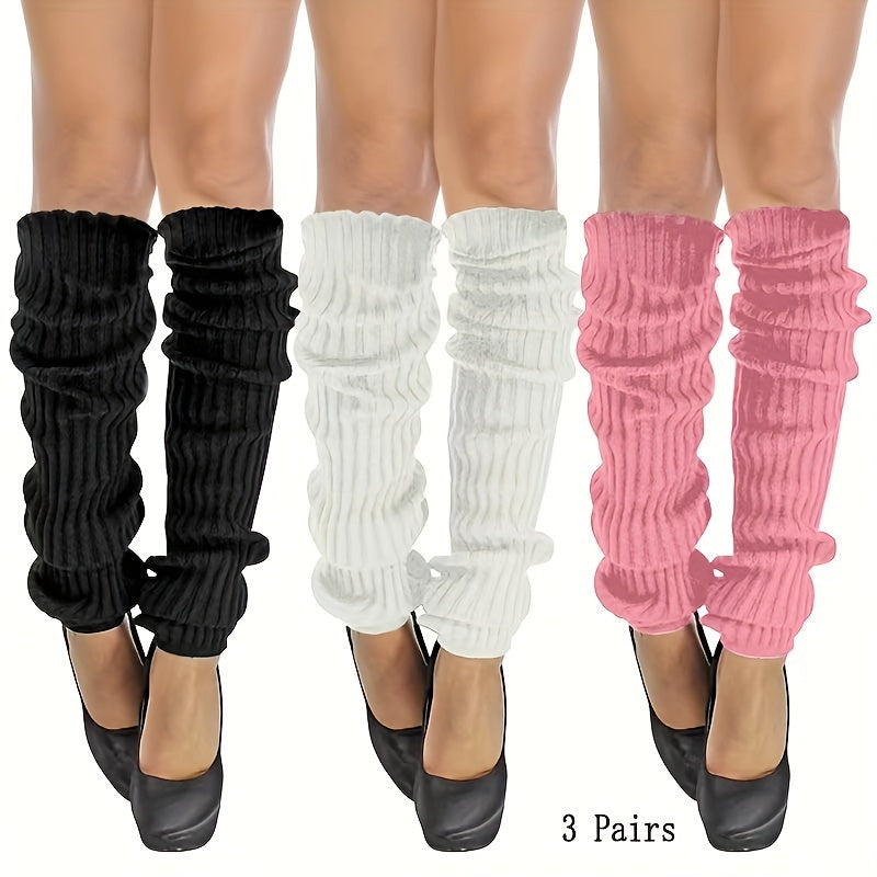 3 pares de calentadores de piernas de punto acanalado, calcetines largos informales de moda para invierno, térmicos, estilo JK, para mujeres y niñas.