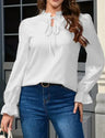 Ladies' Solid Color Lace Collar, Lace Up Cuffs, Casual And Fashionable Shirt - Lootquake