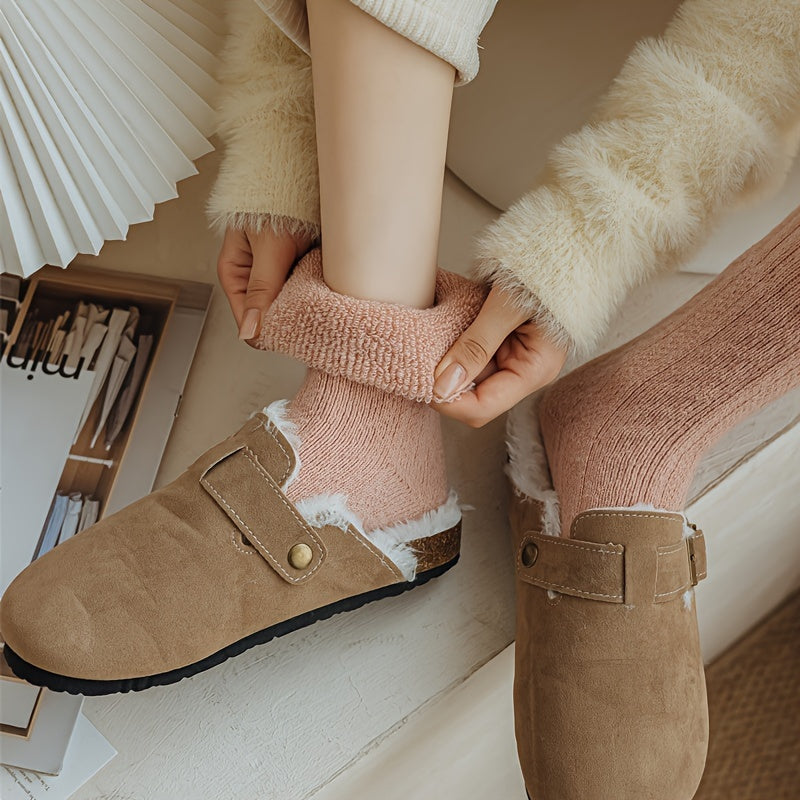 5 pares de calcetines de rizo liso, sencillos y cálidos, de tubo medio, medias y calcetería para mujer