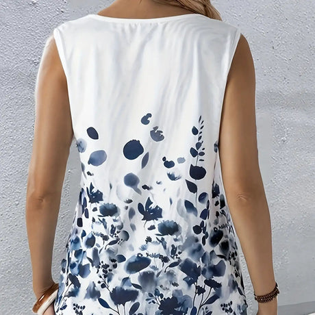 Ladies' Fashionable Sleeveless Vest With Printed Plant Vacation Style Seaside Vest - Lootquake