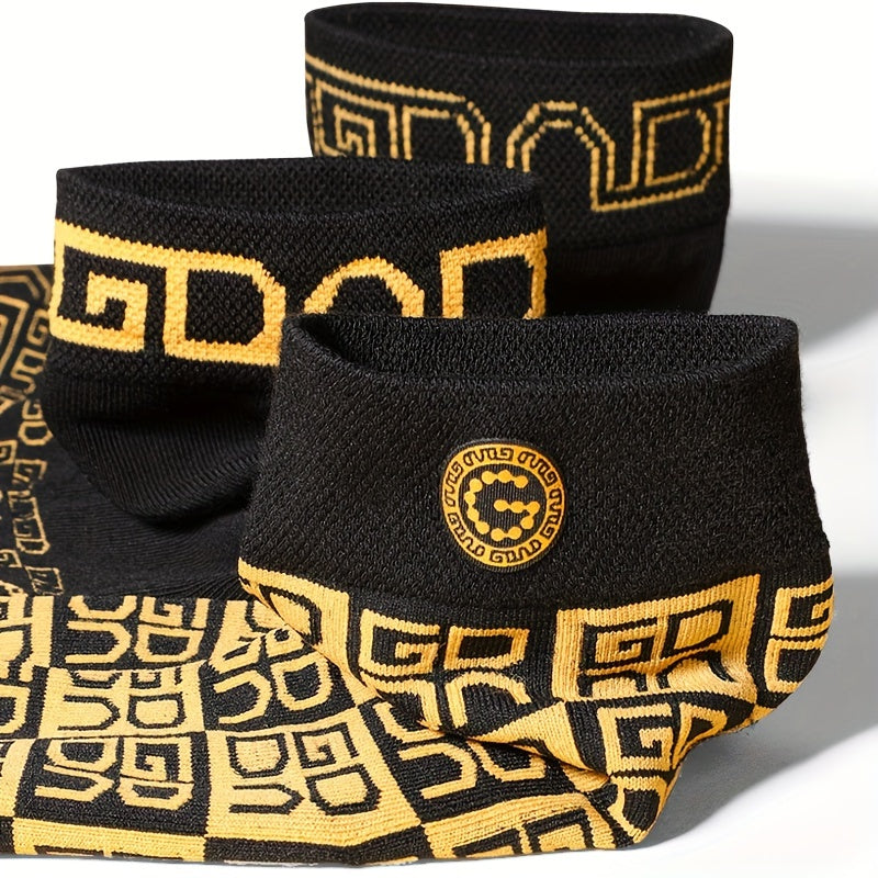 4 pares de calcetines geométricos de moda para hombre: mezcla de algodón suave, transpirables y cómodos. Calcetines unisex casuales y versátiles para exteriores en todas las estaciones.