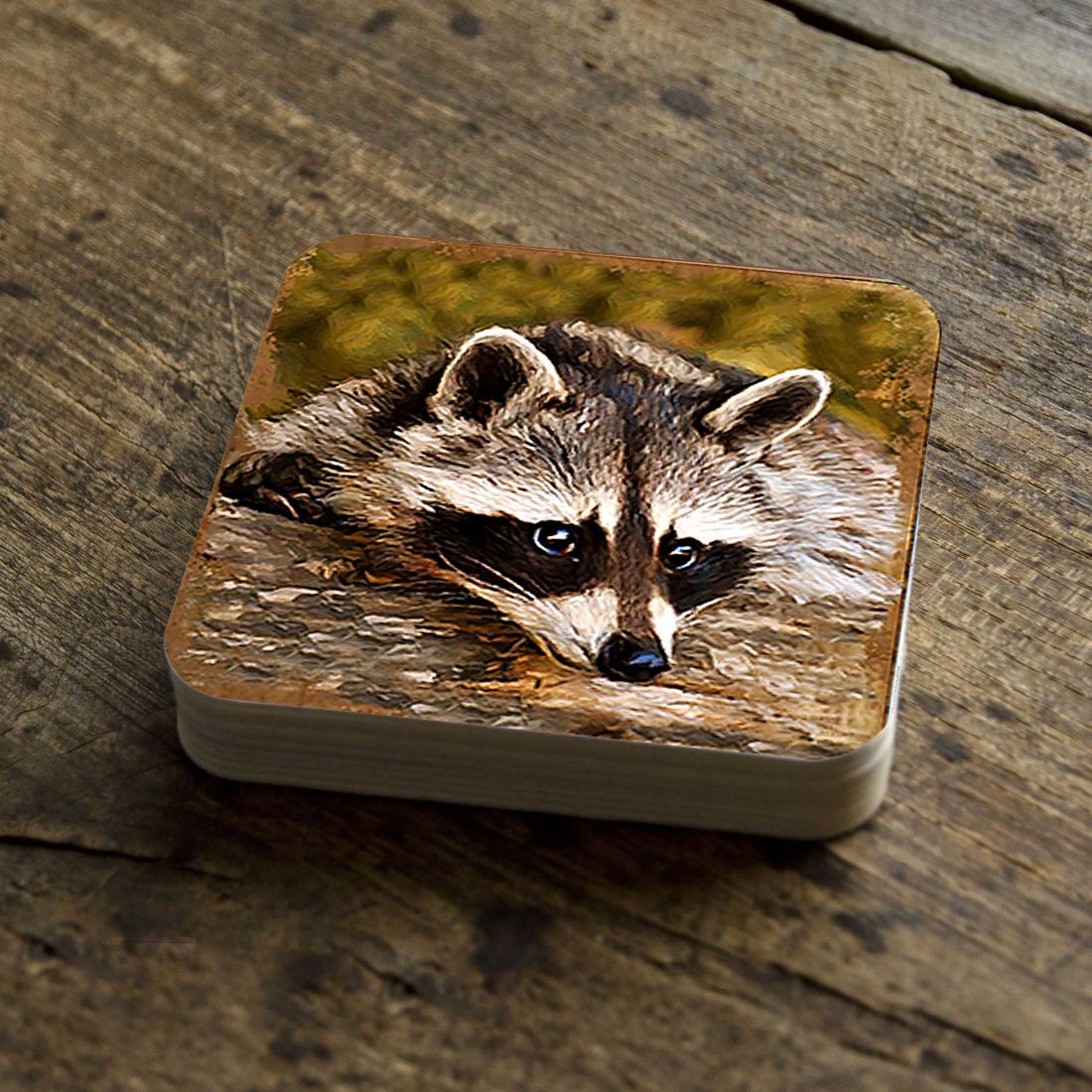 Raccoon Wooden Cork Coasters Gift Set of 4 by Nature Wonders - Nature Wildlife Decor  - 95289C-S4