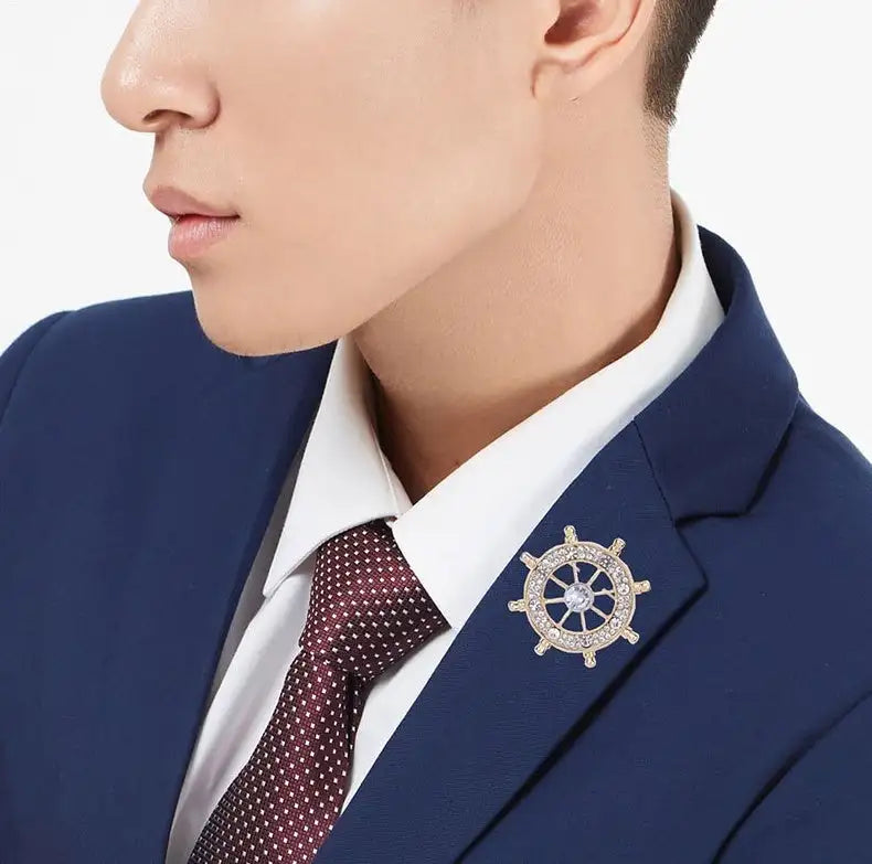 Navy Style Diamond Studded Rudder Brooch - Lootquake
