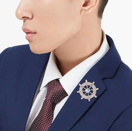 Navy Style Diamond Studded Rudder Brooch - Lootquake
