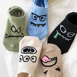 5 pares de calcetines con estampado de dibujos animados, divertidos y transpirables, de corte bajo, para mujer.