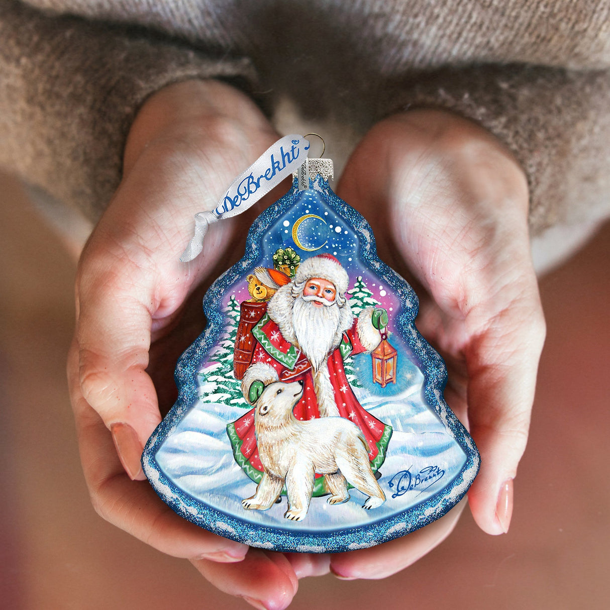 Frosted Story Glass Ornament by G. DeBrekht - Christmas Santa Snowman Decor - 762-028