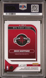 Tarjeta de baloncesto Panini Instant NBA Reed Sheppard #3 RPS First Look Rookie RC de 2024, clasificada, PSA 9 Mint