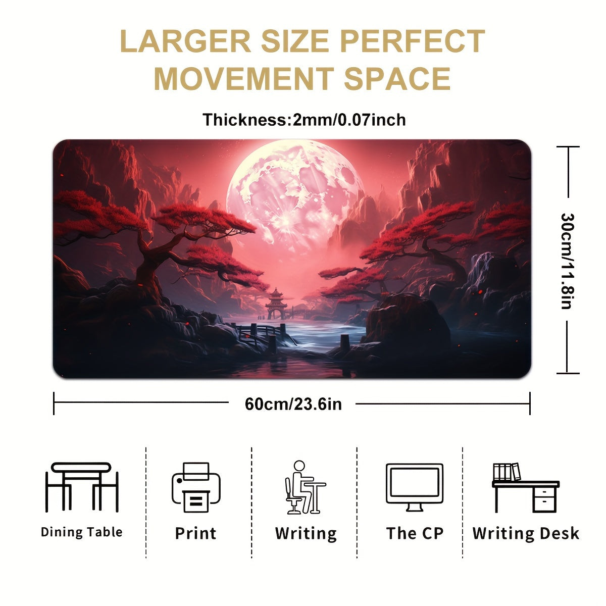 Red Landscape Large Gaming Mouse Pad, Laptop/Desktop Office Use Non-Slip Rubber Base Mousepad Stitched Edges Keyboard Desk Pad For Schools, Offices, Home And Company, Super Cool Office Large Mouse Pad