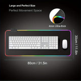 Alfombrilla de ratón RGB para juegos con control táctil, 15 modos de iluminación, alfombrilla de teclado extendida con base de goma antideslizante - 80 x 30 cm