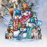 Adornos navideños personalizados de muñeco de nieve con familia feliz - Adornos de madera con nombres de familiares de G. Debrekht - Decoración navideña - 8652755P