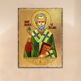 Icono religioso cristiano sagrado de San Patricio de madera bañado en oro - Decoración celta - 85060