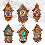 Miniature clock Decorative Wooden Clip-on Ornaments Set of 6 by G. Debrekht - Christmas Decor - 8090020C-S6