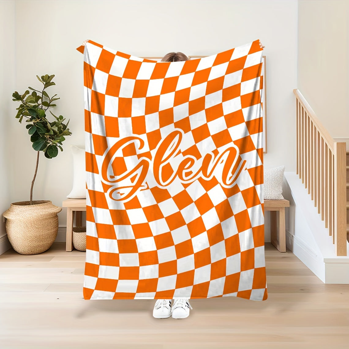 1pc Custom Blanket Vintage Striped Name Custom Blanket Soft Flannel Sofa Blanket TV Blanket Personalized Custom Blanket Exclusive Gift Blanket