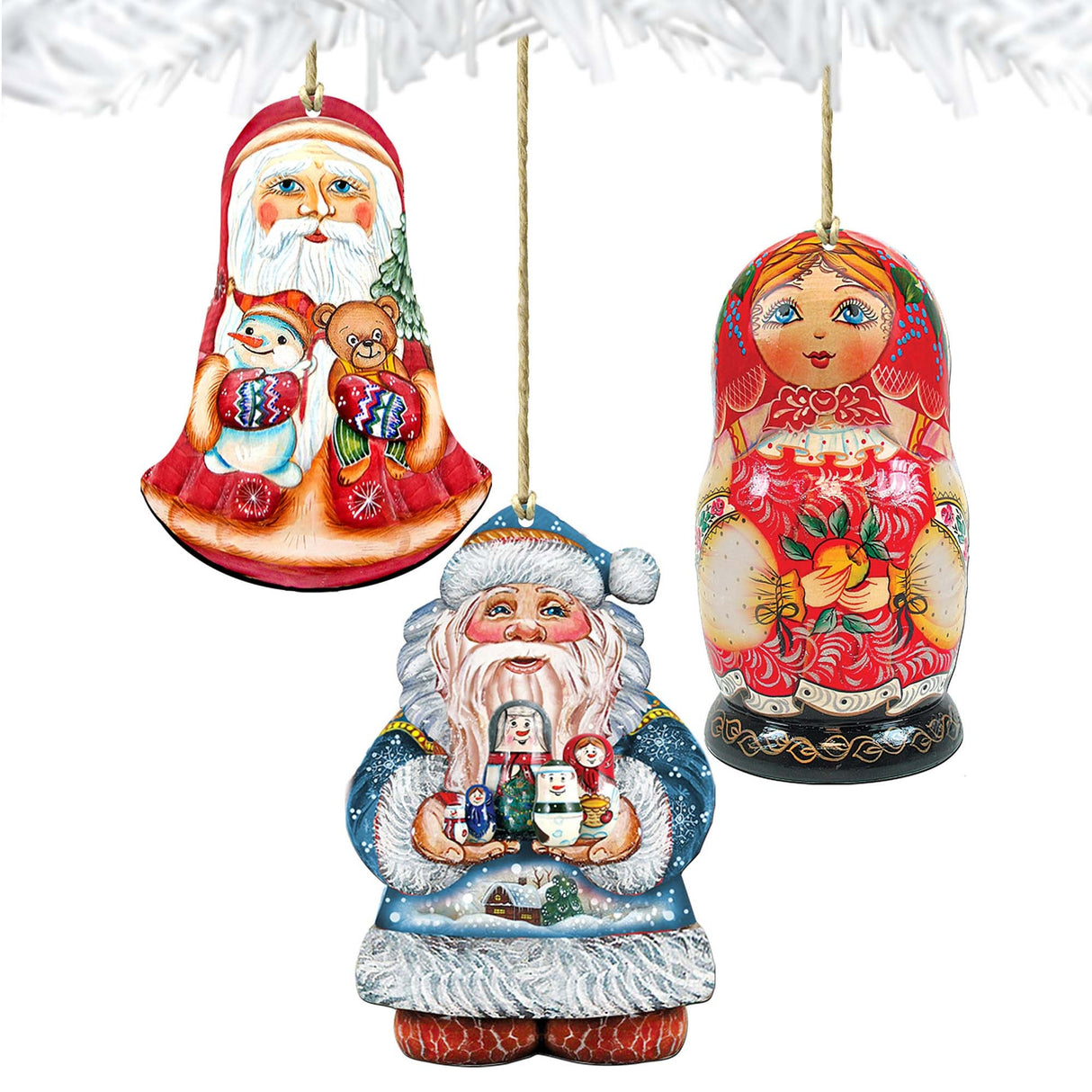 Nesting Matreshka Wooden Ornaments Set of 3 by G. DeBrekht - Christmas Decor - 8100019S3
