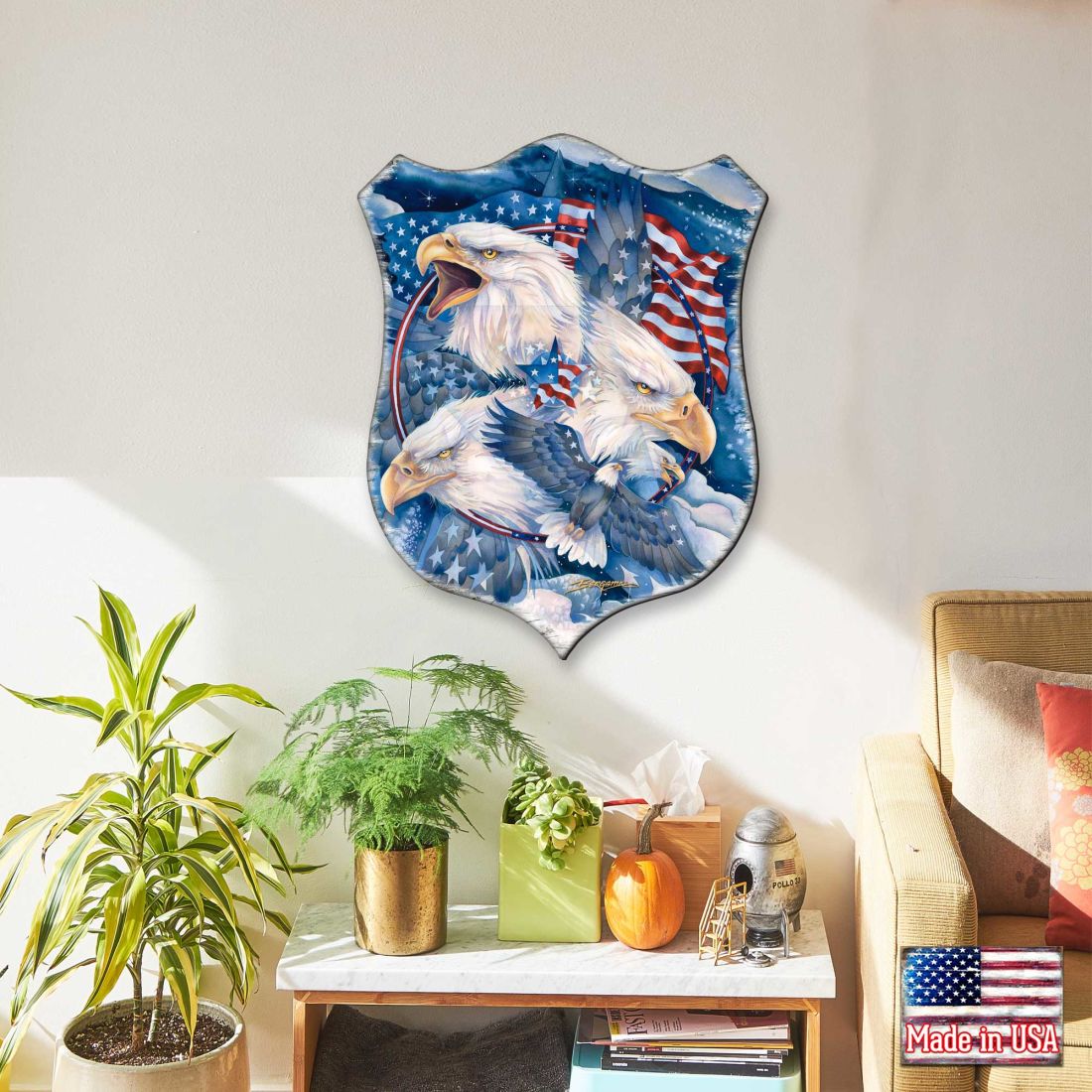 Arte mural de águilas patrióticas de J. Bergsma - Decoración navideña con temática de vida silvestre - 8591730W-JB