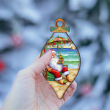 Beach Themed Ornaments - Santa on the Beach Wooden Ornaments by G.Debrekht Coastal Holiday Decor - 8688308