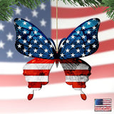 USA Patriotic Butterfly Wooden Ornaments - American Christmas Decor - 8187127
