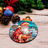 Santa with Red Cardinal Holiday Wooden Ornaments by G. Debrekht - Santa Snowman Decor - 8652807
