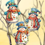 Snowman Decorative Wooden Clip-on Ornaments Set of 3 by G. Debrekht - Christmas Decor - 8091023C-S3