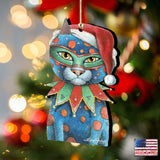 Mardi Gras Santa Cat Wooden Ornaments by Laura Seeley - Pets Dog and Cats Decor - 8512057-LS