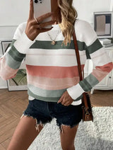 Ladies' Color Block Splicing Casual Style Knitted Sweater Top - Lootquake