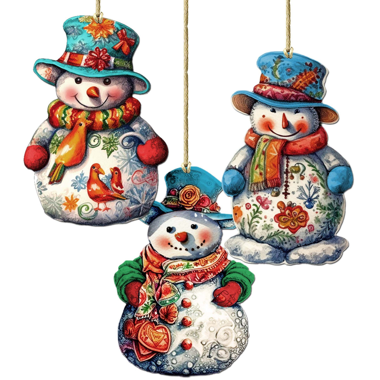 Juego de 3 adornos decorativos de madera con forma de muñeco de nieve de G. Debrekht - Decoración navideña - 8091023-S3