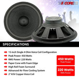 5Core Max Bass 15 Inch Subwoofer 450W 4Ohm