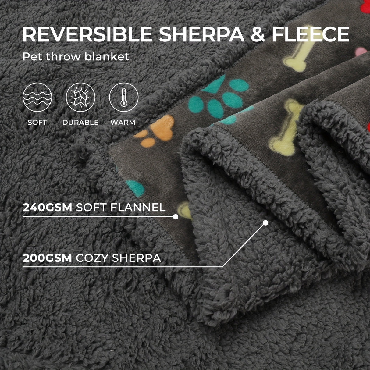 Reversible Waterproof Dog Blanket - Soft Sherpa Fleece Pet Mat for Small to Large Breeds, Tear-Resistant Couch & Sofa Protector, Machine Washable, Cat Blanket, Puppy, Furniture Protector