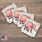 Elephant Wooden Cork Coasters Gift Set of 4 by Nature Wonders - Nature Wildlife Decor  - 8198229-9C-S4