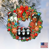 Christmas Friends Kitty Wreath Wooden Ornaments by G. DeBrekht - Pets Dog and Cats Decor - 8185307-5-SL
