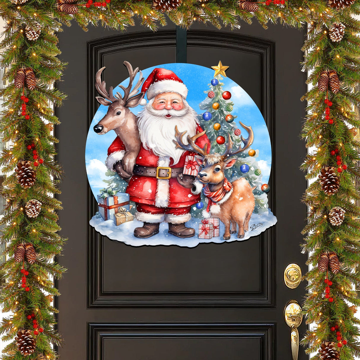 Santa with Reindeers Holiday Door Decor  by G. Debrekht - Christmas Decor - 8611032H