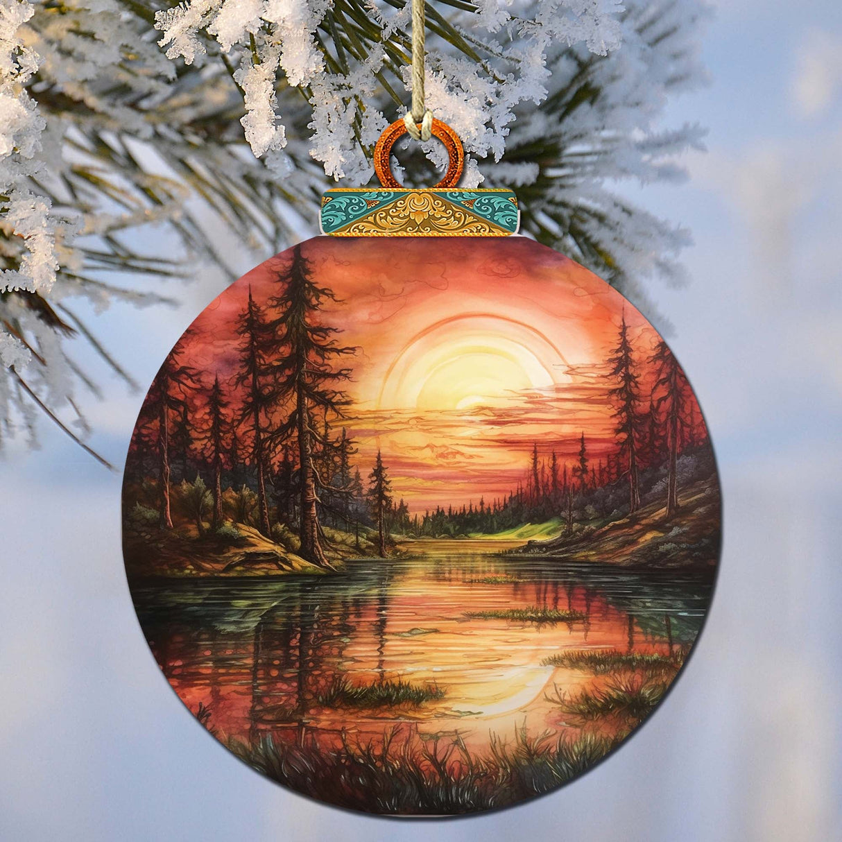 Adornos de madera "Atardecer rojo en Alaska" de G.Debrekht - Decoración navideña con temática de vida silvestre - 870077