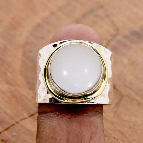 Two-tone Wide-faced Gemstone Ring Vintage - Lootquake