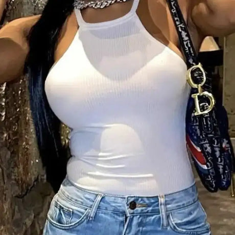 Women's Solid Color Neck Tie Sexy Versatile Camisole Vest - Lootquake