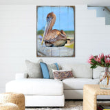 Arte mural costero de madera de pelícano Spengler de Nature Wonders - Decoración costera de vida marina - 95325B