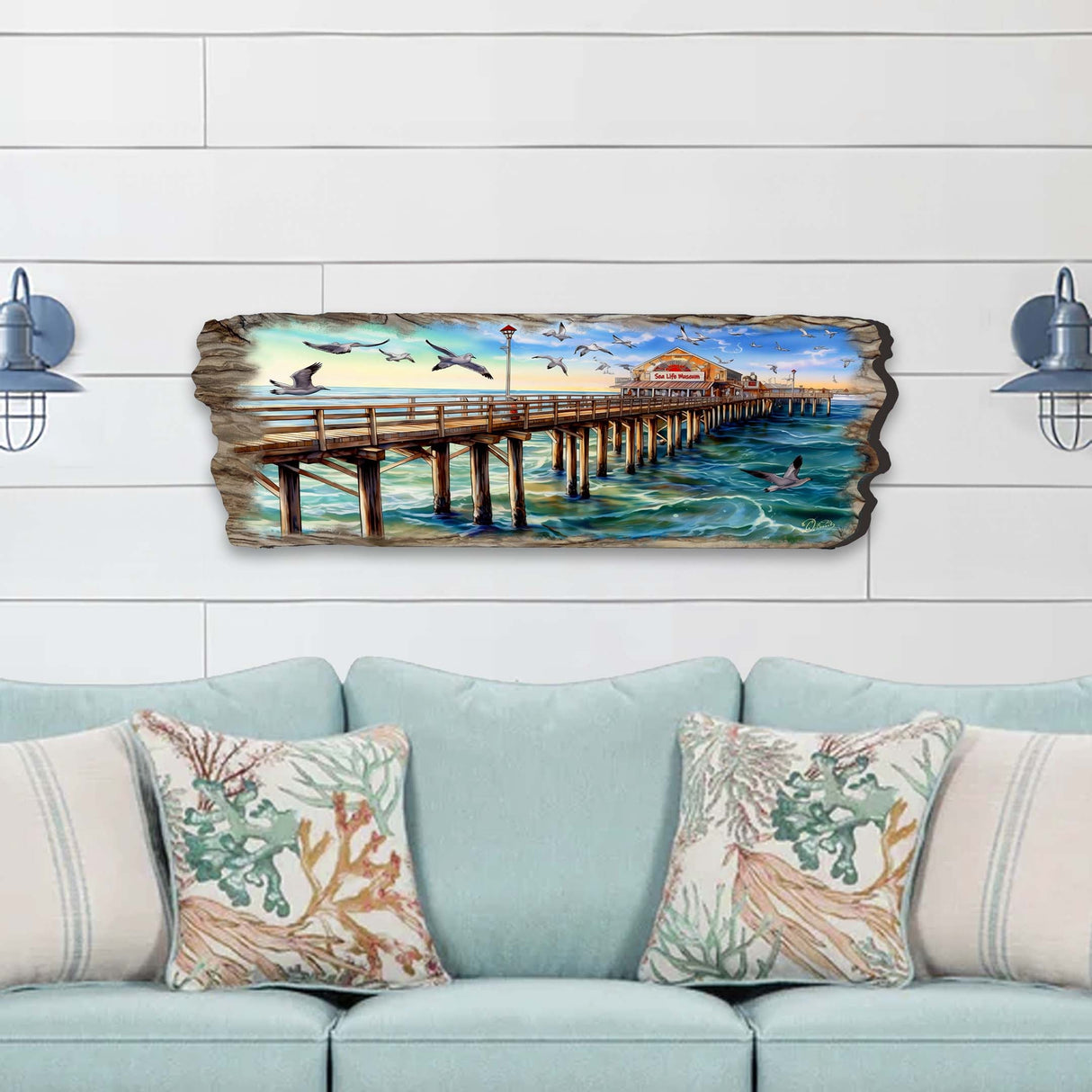 Arte mural de madera con panorama de muelle de G. DeBrekht Coastal Decor - 8491103W