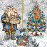 Papá Noel de todo el mundo - Papá Noel de inspiración nórdica - Juego de 3 adornos de madera de G. DeBrekht - Decoración navideña de Papá Noel y muñeco de nieve - 8091312S3