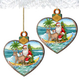 Wooden Christmas Ornaments - Surfing Santa Heart Wooden Ornaments by G.Debrekht - Coastal Holiday Decor - 8688174