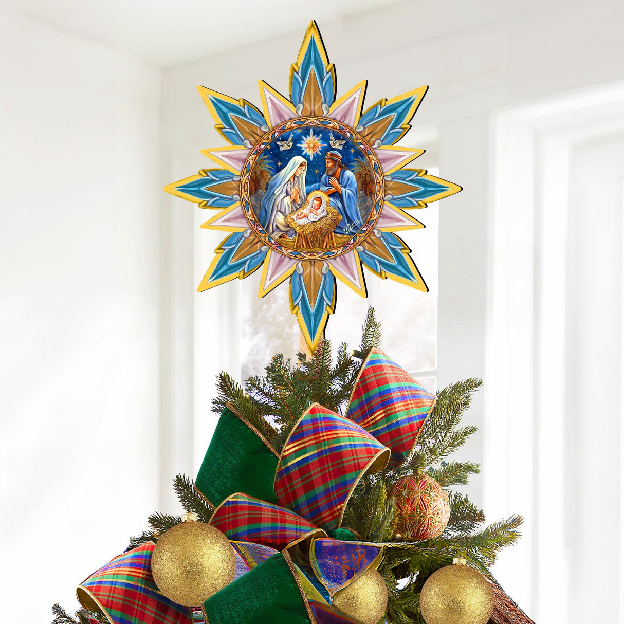 Nativity-themed Tree Topper Wooden Decor - Nativity Holiday Decor - Christmas Tree Topper