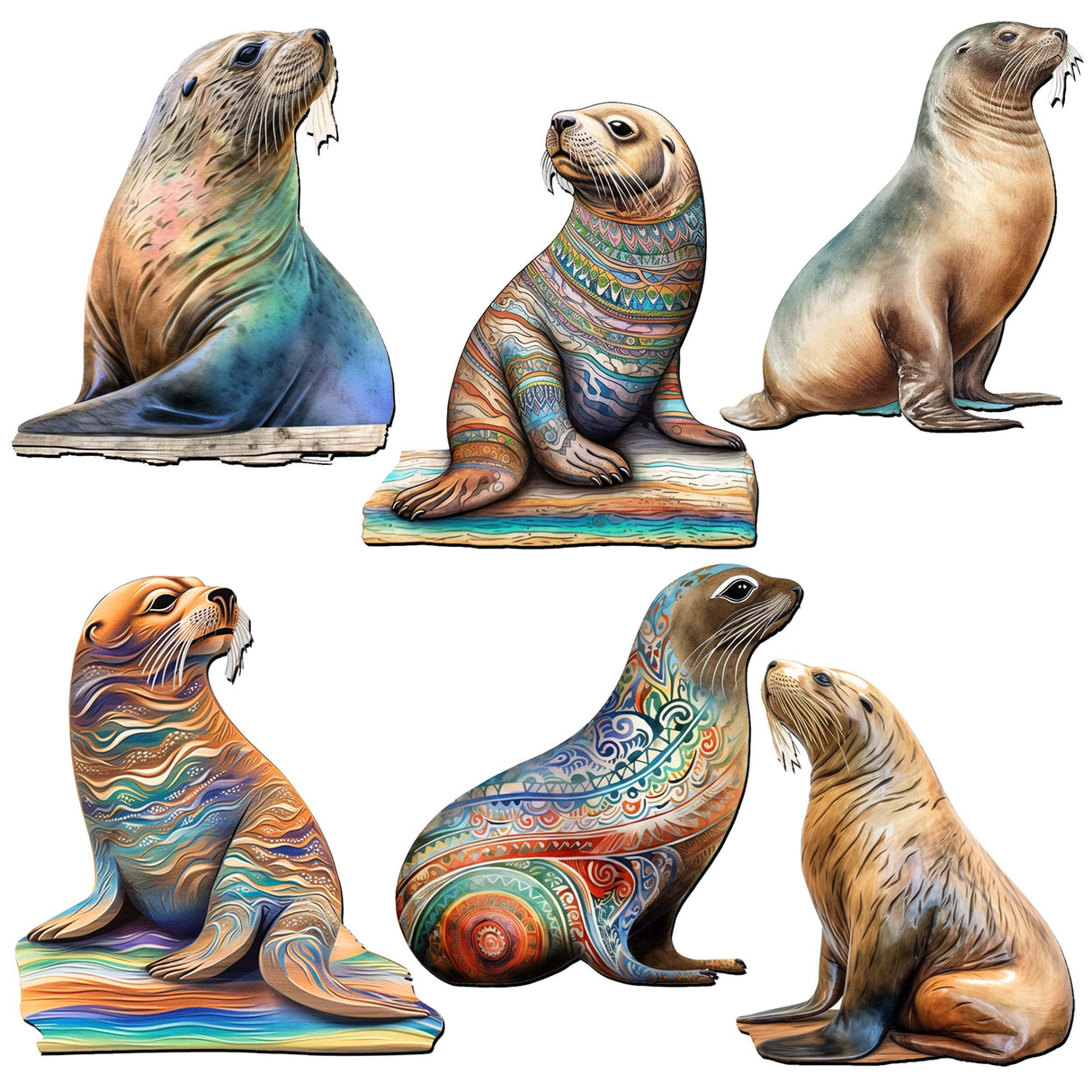 Coastal Sea Lions Decorative Wooden Magnets Set of 6 by G. Debrekht - Wildlife Decor - 8090112G-S6