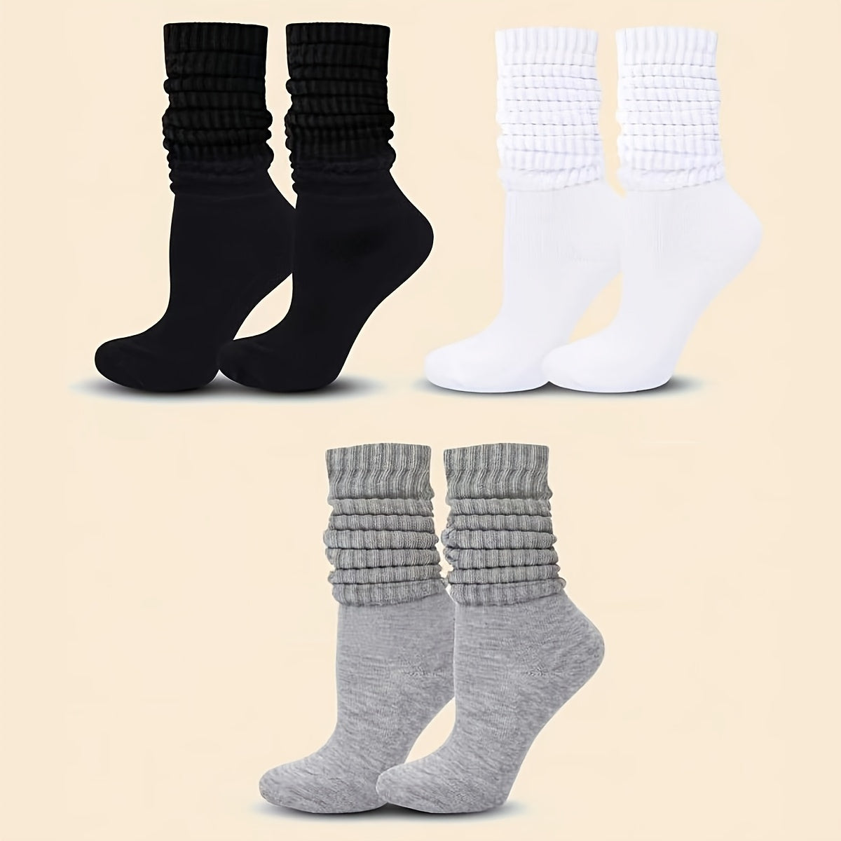 Lot de 3 paires de chaussettes mi-mollet classiques pour femme, grandes tailles, confortables et souples, pour un usage quotidien