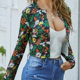Women's Full Floral Short Jacket Casual Long Sleeved Jacket - Lootquake