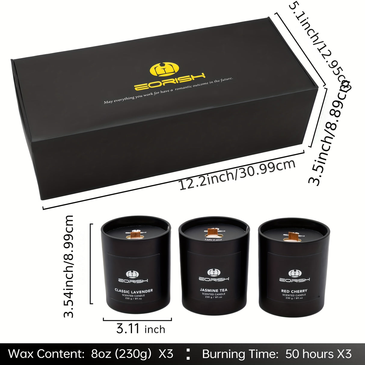 Luxury Candle Gift Set For Women, Strong Scented Candle Set, Black Candles Gifts, 3 Pack, 24oz, Burning 150 Hours