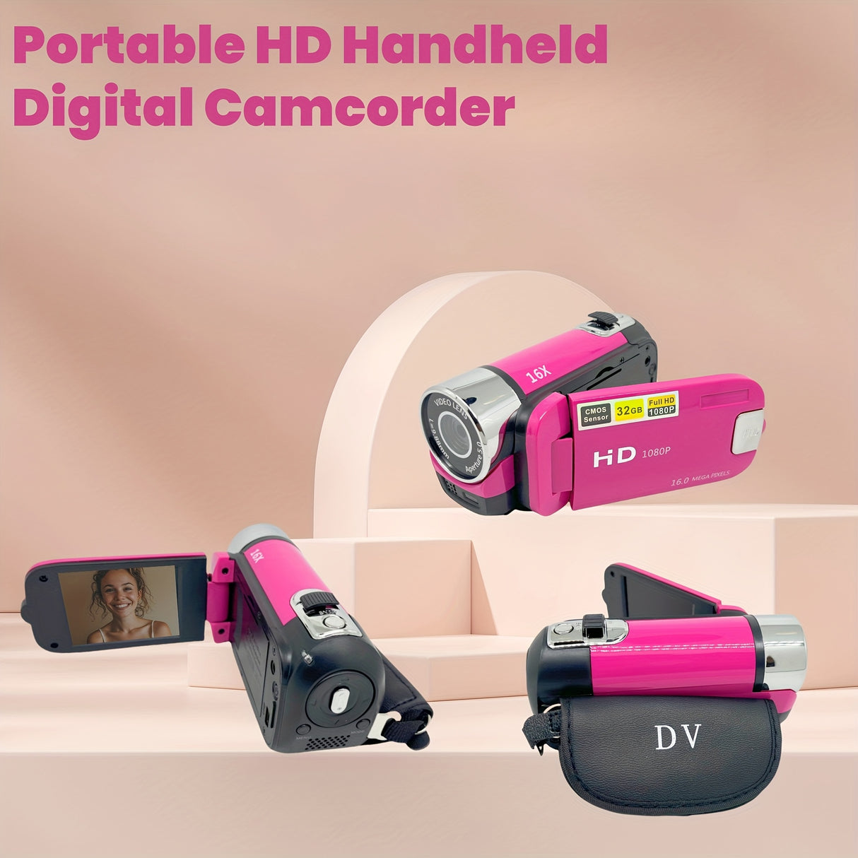 1080P Portable Digital Camcorder, Rotate Screen Digital Camera With Rechargeable Battery And 32G Memory Card Support Selfie, Suitable For Travel Photograph And Friend Gathering And Growth Recording