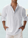 Men's Linen Stand-up Collar Long Sleeve T-shirt Loose Undershirt - Lootquake