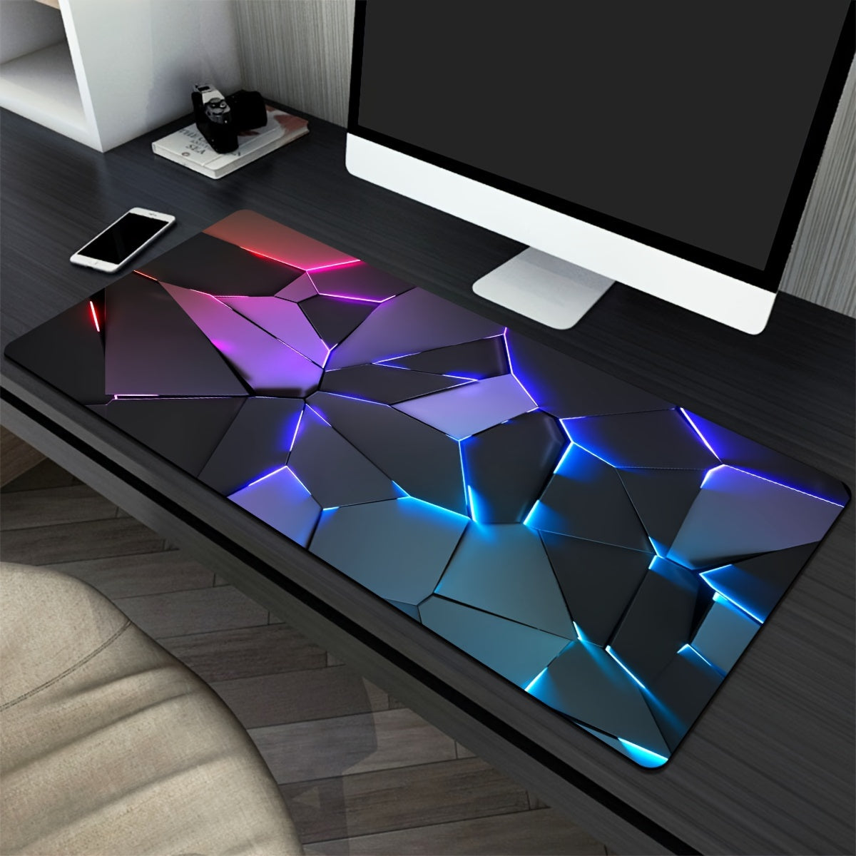 Alfombrilla de ratón para juegos duradera con un elegante diseño geométrico. Impermeable, antideslizante y lavable. Ideal para teclado y cuaderno de bocetos. Ideal para jugadores, oficina y estudio. Material de poliéster. No requiere pilas.
